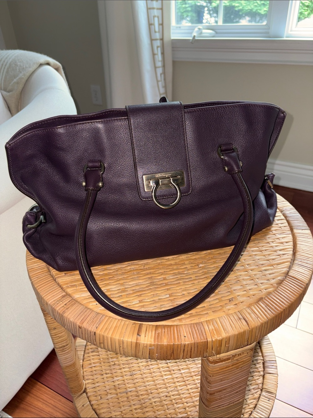 NWT Salvatore Ferragamo Prune Leather Handbag